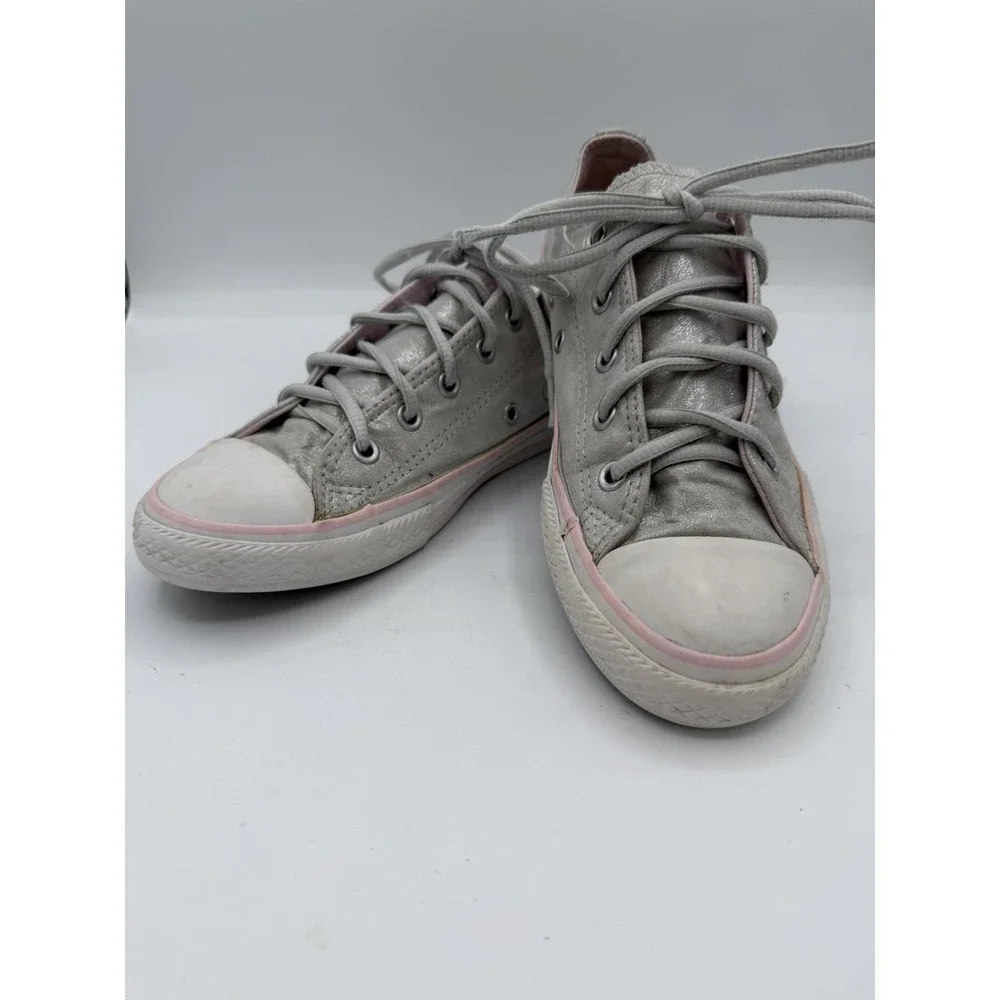Converse All Star Chuck Taylor Metallic Silver Pink Low Top Sneakers Junior Sz 2